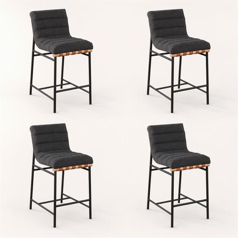 Pemberly Row Set of 4 Counter Height Chairs in Dark Gray Boucle Fabric