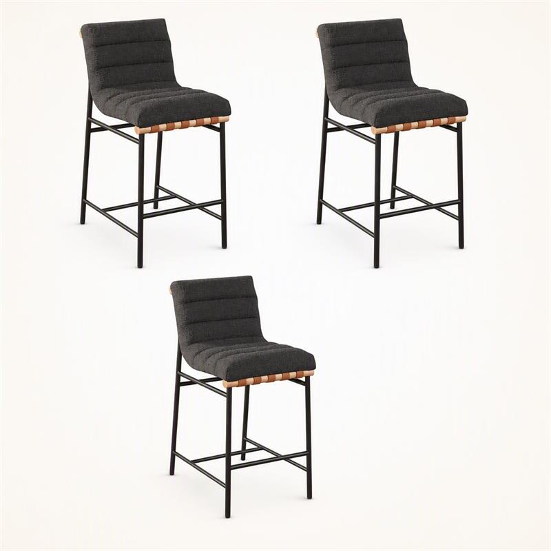 Pemberly Row Set of 3 Counter Height Chairs in Dark Gray Boucle Fabric