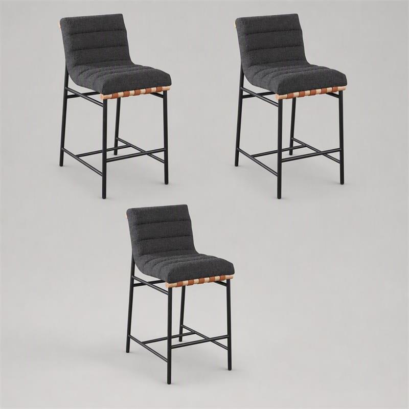 Pemberly Row Set of 3 Counter Height Chairs in Dark Gray Boucle Fabric