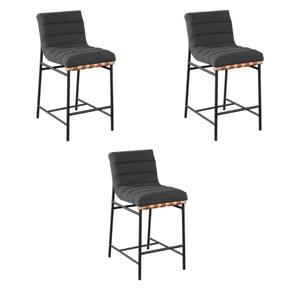 Pemberly Row Set of 3 Counter Height Chairs in Dark Gray Boucle Fabric