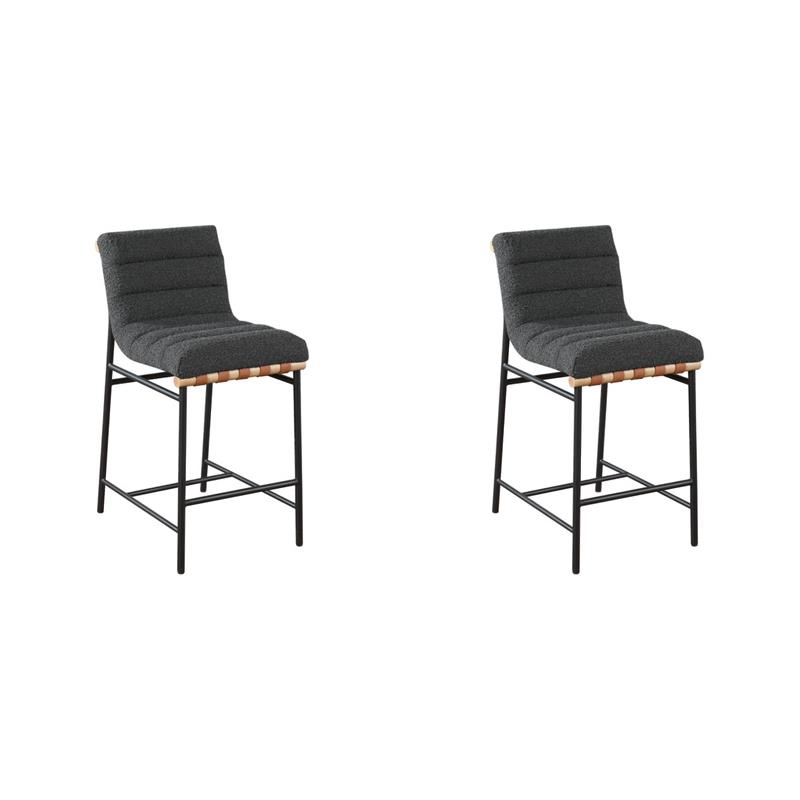 Pemberly Row Set of 2 Counter Height Chairs in Dark Gray Boucle Fabric