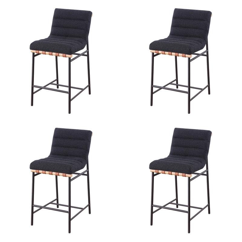 Pemberly Row Set of 4 Counter Height Chairs in Black Boucle Fabric