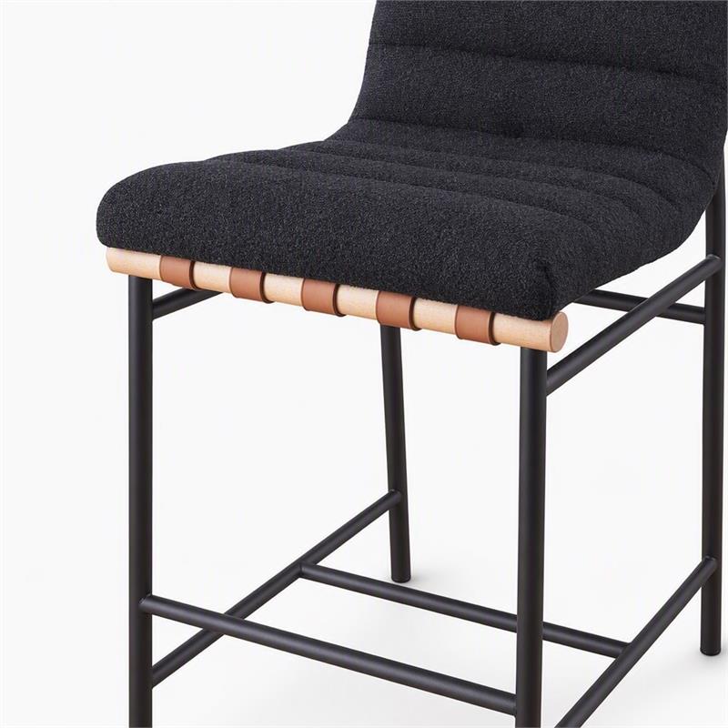 Pemberly Row Set of 3 Counter Height Chairs in Black Boucle Fabric