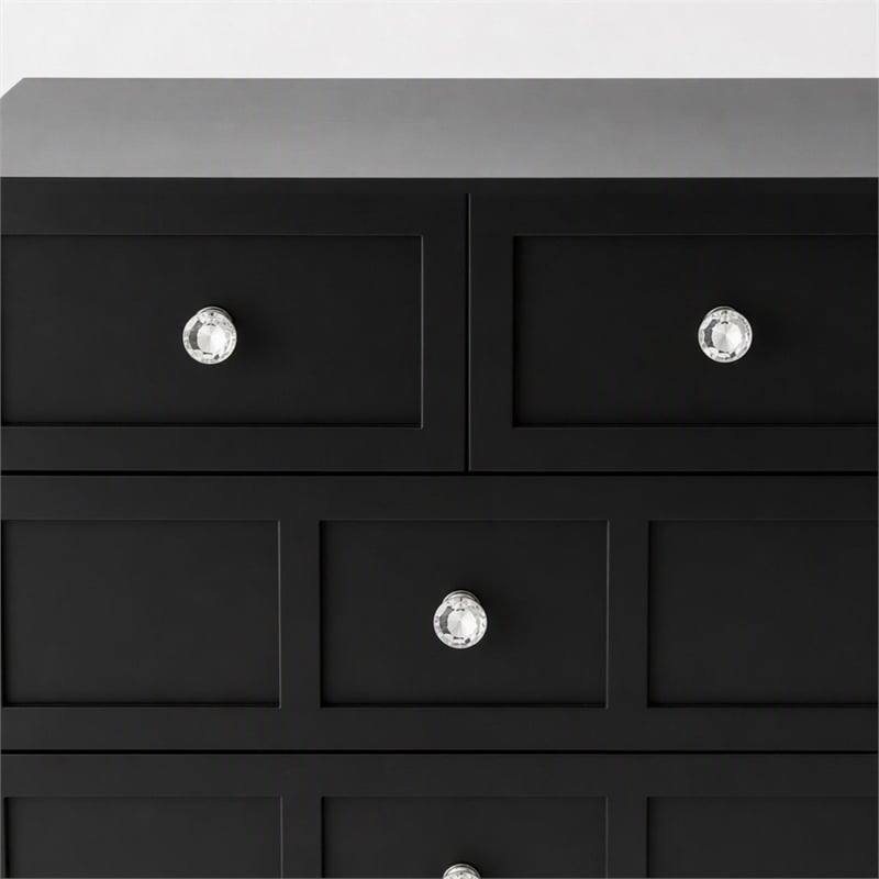 Pemberly Row 5-Drawer Dresser with Crystal Knobs Black Finish 23.6