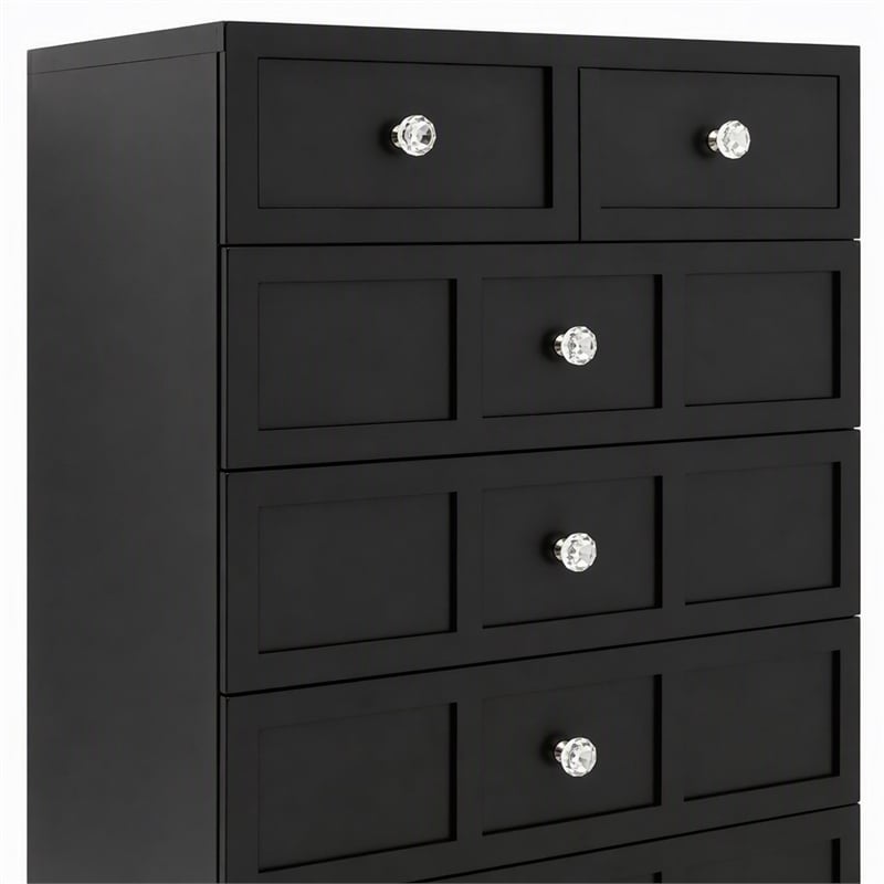 Pemberly Row 5-Drawer Dresser with Crystal Knobs Black Finish 23.6
