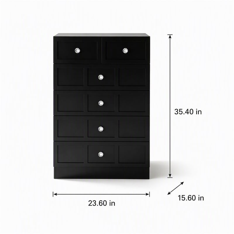Pemberly Row 5-Drawer Dresser with Crystal Knobs Black Finish 23.6