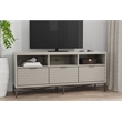 Pemberly Row 3 Drawer Mahogany TV Console in Taupe with Pewter Accents