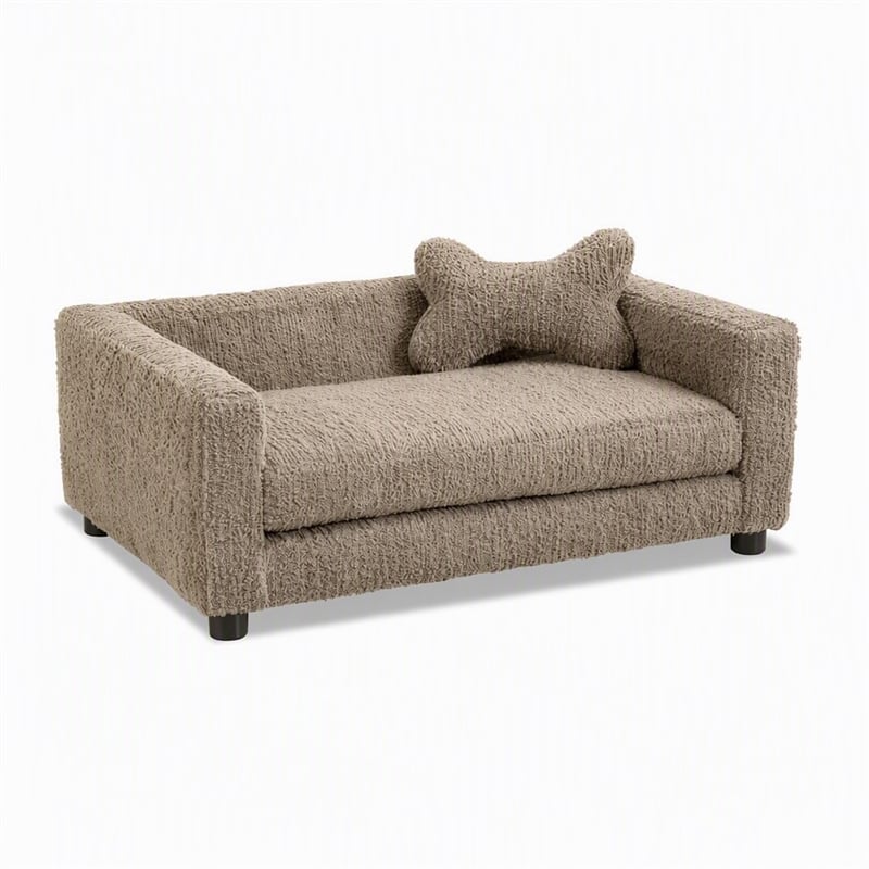 Pemberly Row Faux Fur Dog Sofa Bed with Bone-Shaped Pillow
