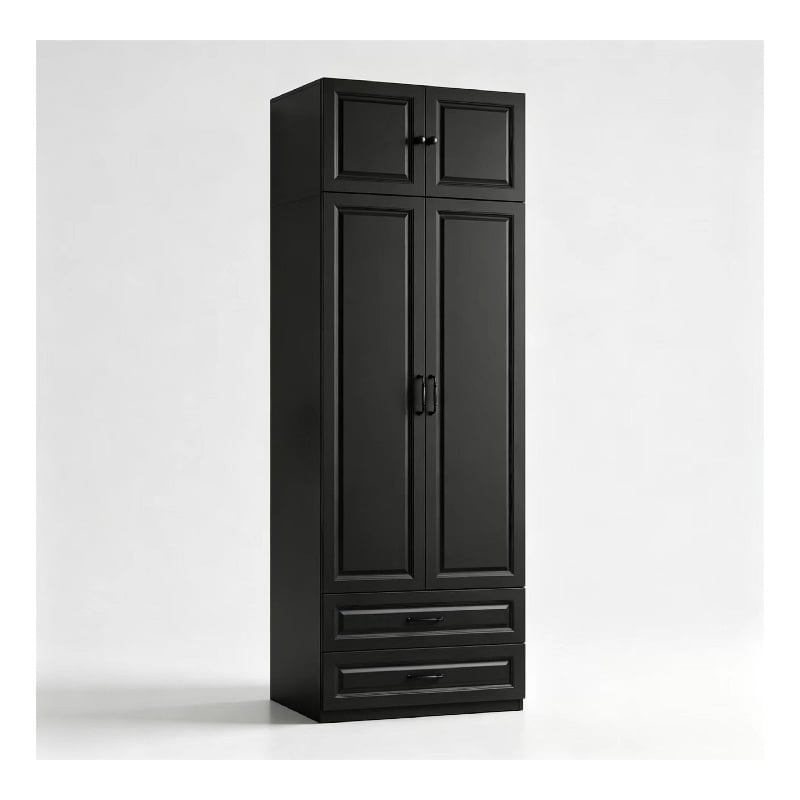 Pemberly Row Armoire Closet with 4 Doors & 2 Drawers in Black