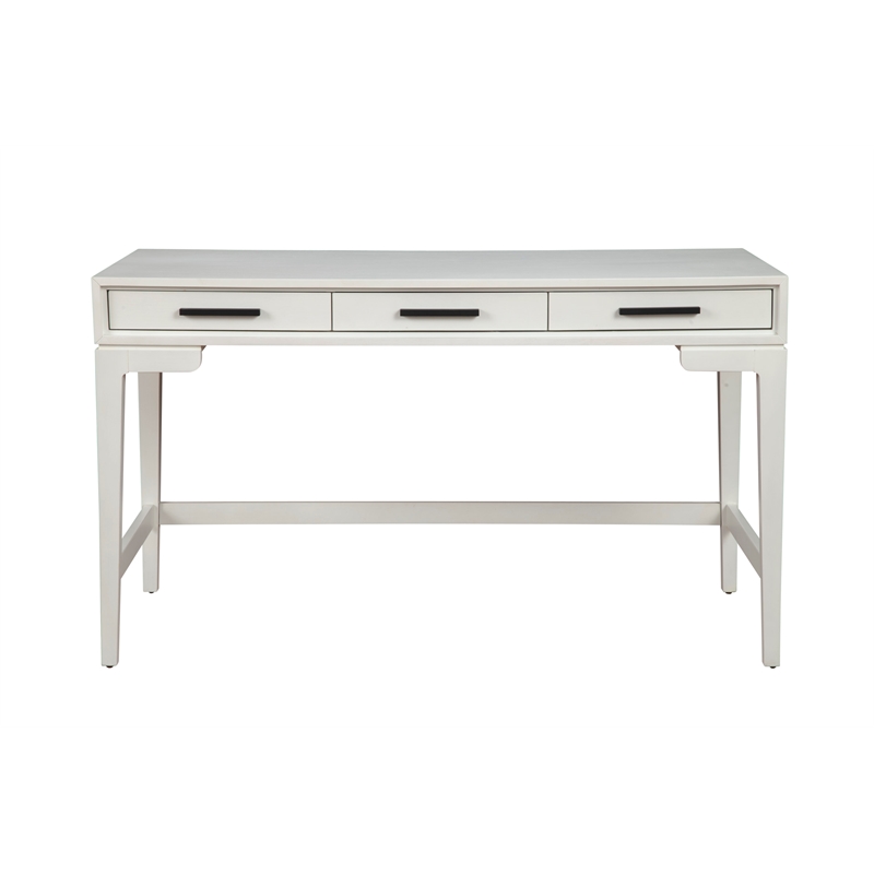 Pemberly Row Large Mahogany Wood Desk in Chalk White Finish