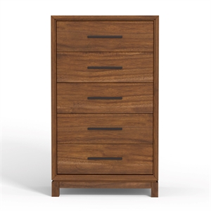 Pemberly Row Honey Maple Mahogany 5-Drawer Chest with Dovetail Build