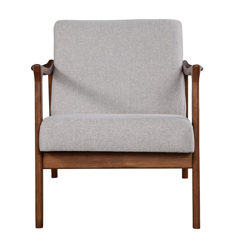 Pemberly Row Wood Lounge Chair in Medium Brown with Light Gray Cushions