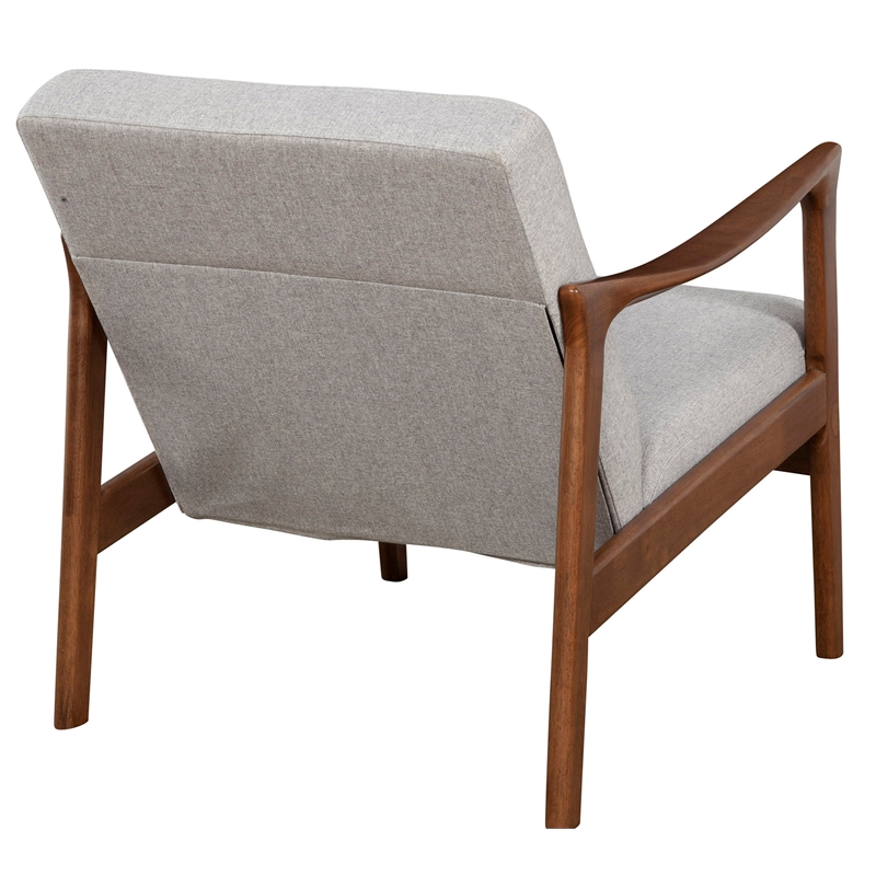 Pemberly Row Wood Lounge Chair in Medium Brown with Light Gray Cushions