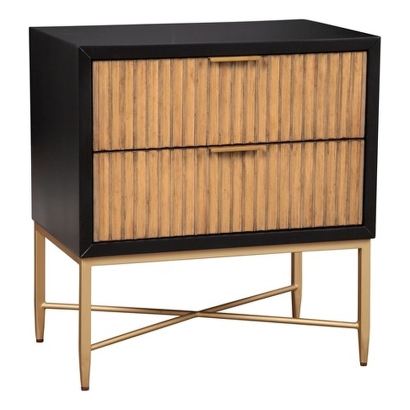 Pemberly Row Larsen 2 Drawer Nightstand in Black Finish with Gold Accents