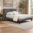 Pemberly Row Full Rubberwood Platform Bed in Gray Upholstery with USB Ports