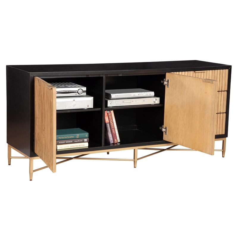 Pemberly Row Larsen TV Console in Mahogany Wood Black/Natural Finish