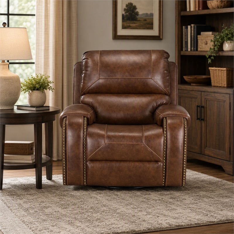 Pemberly Row Manual Winslow Recliner in Faux Brown Leather
