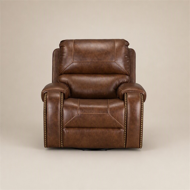 Pemberly Row Manual Winslow Recliner in Faux Brown Leather