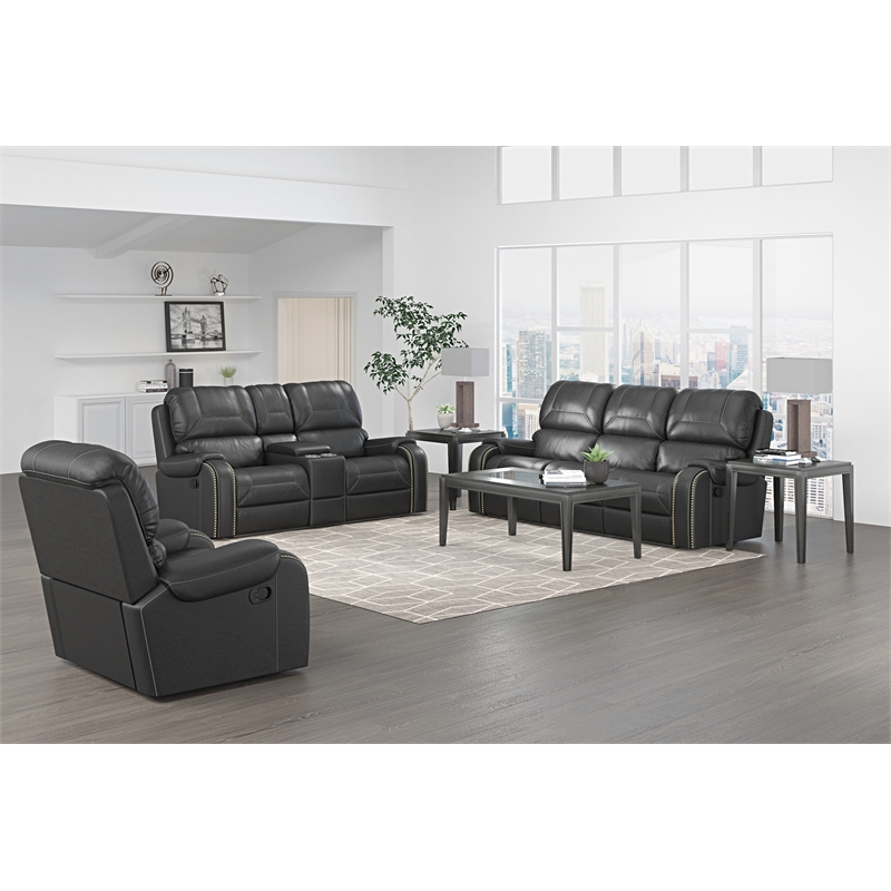 Pemberly Row Manual Winslow Recliner in Faux Gray Leather