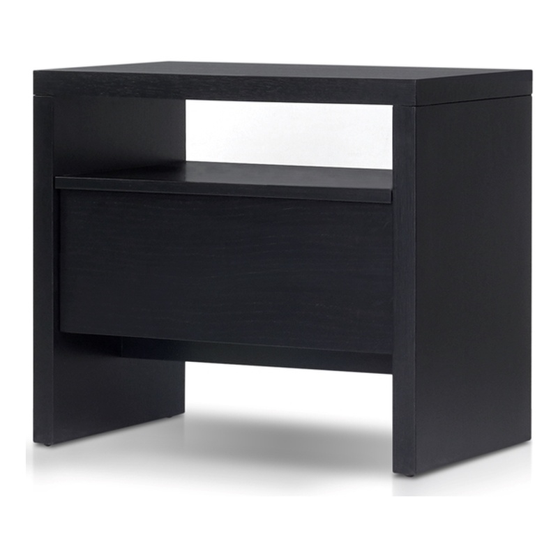 Pemberly Row Nightstand 1 Drawer Mahogany and Oak Veneer Black Finish
