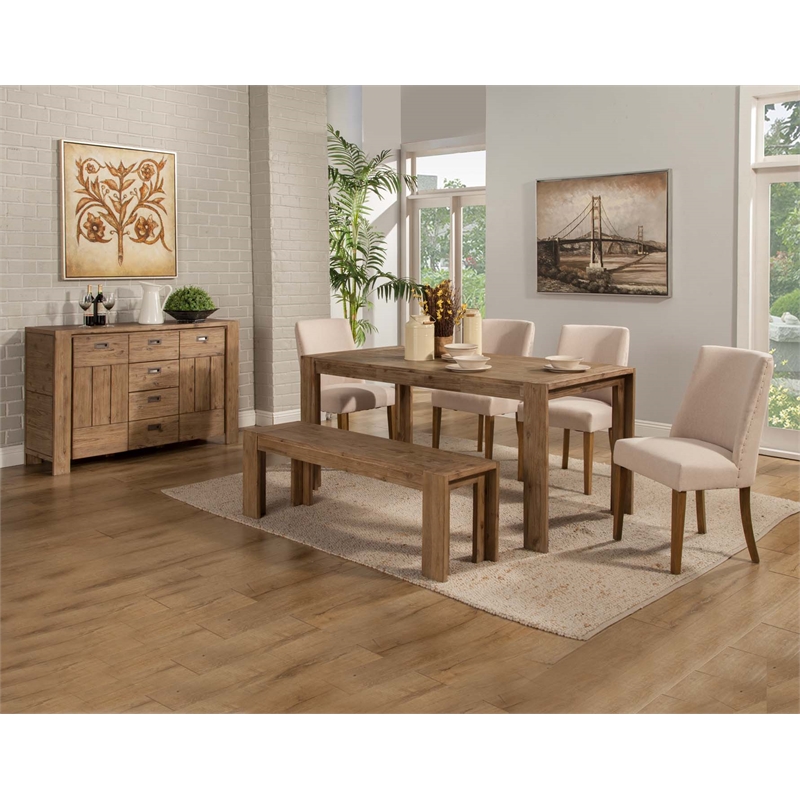 Pemberly Row Wood Dining Bench in Antique Natural Finish