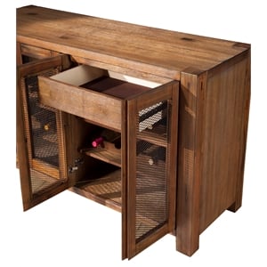 Pemberly Row Wood Sideboard-Console with Wine Storage in Natural Mahogany