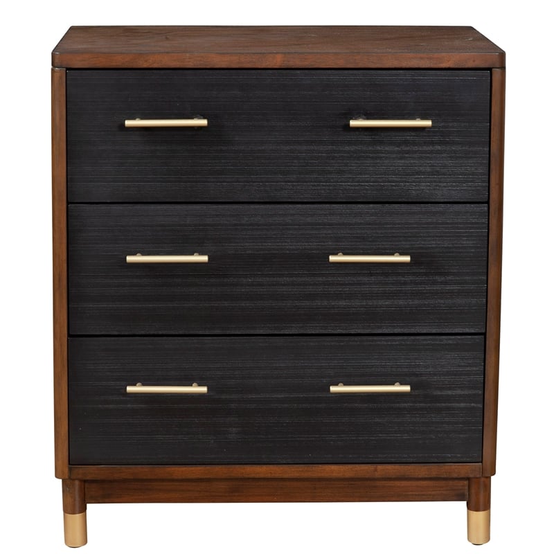 Pemberly Row 3 Drawer Chest in Two Tone Dark Walnut and Black Finish