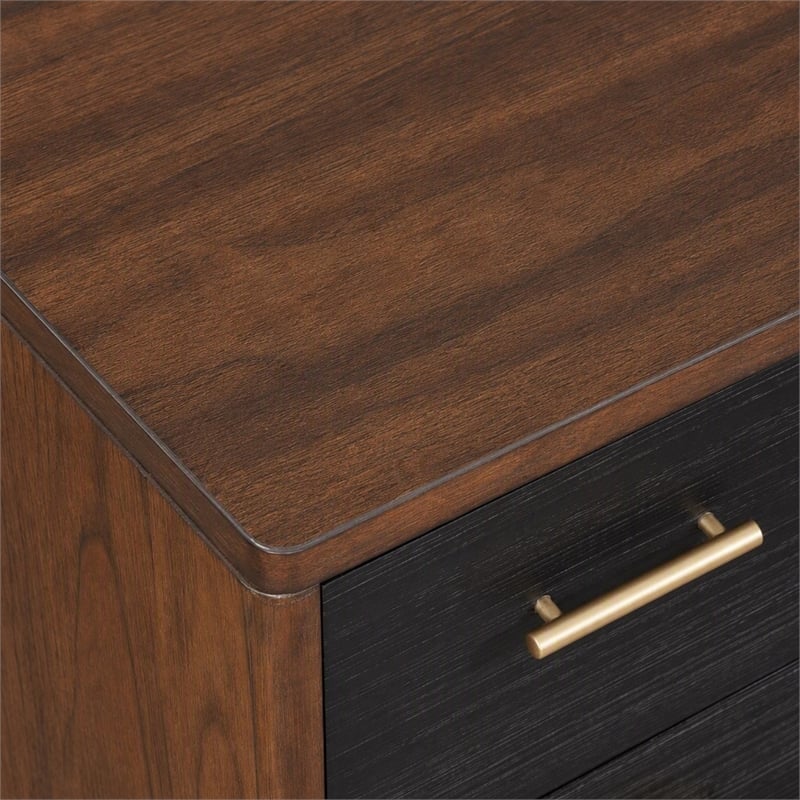 Pemberly Row 3 Drawer Chest in Two Tone Dark Walnut and Black Finish