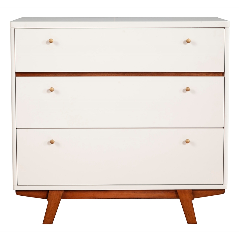 Pemberly Row 3 Drawer Wood Chest in White Finish with Acorn Accents