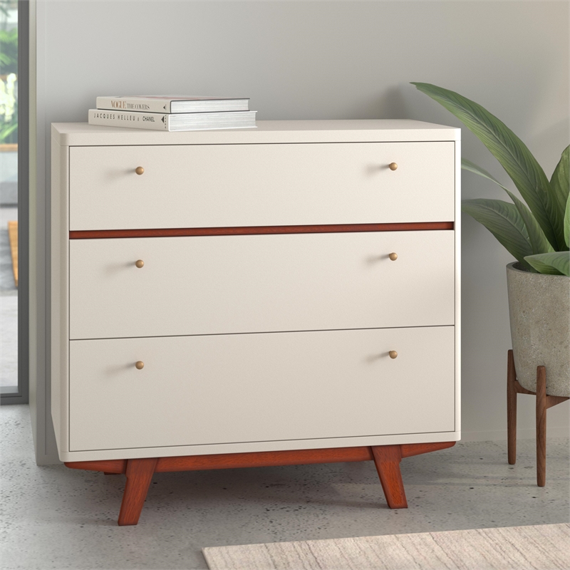 Pemberly Row 3 Drawer Wood Chest in White Finish with Acorn Accents