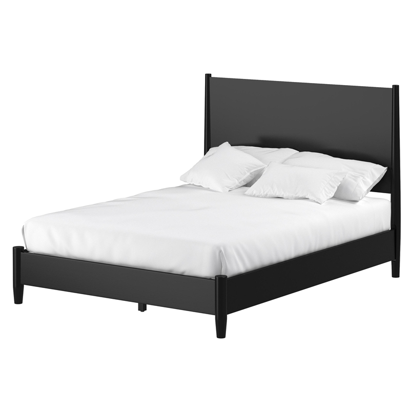 Pemberly Row Mid-Century Mahogany King Panel Bed in Black Wood Finish