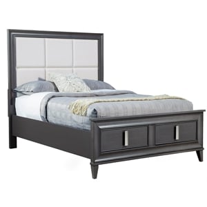 Pemberly Row King Storage Platform Bed with Cream Headboard in Dark Gray