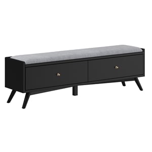 Pemberly Row Mahogany Wood Bench in Black Finish with Felt-Lined Drawer