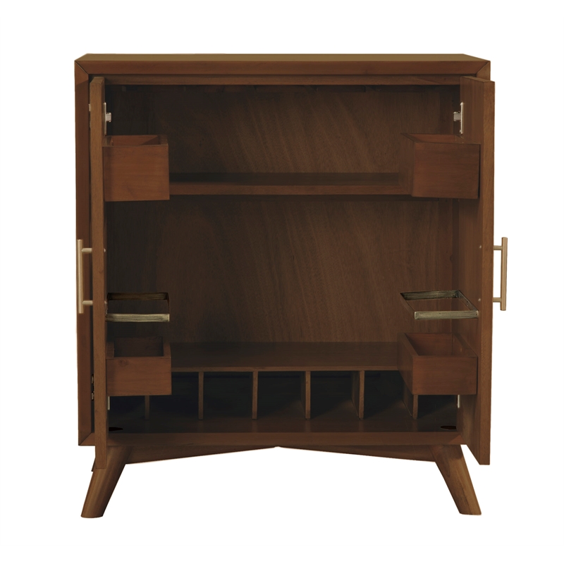 Pemberly Row Small Wood Bar Cabinet for 7 Wine Bottles in Walnut