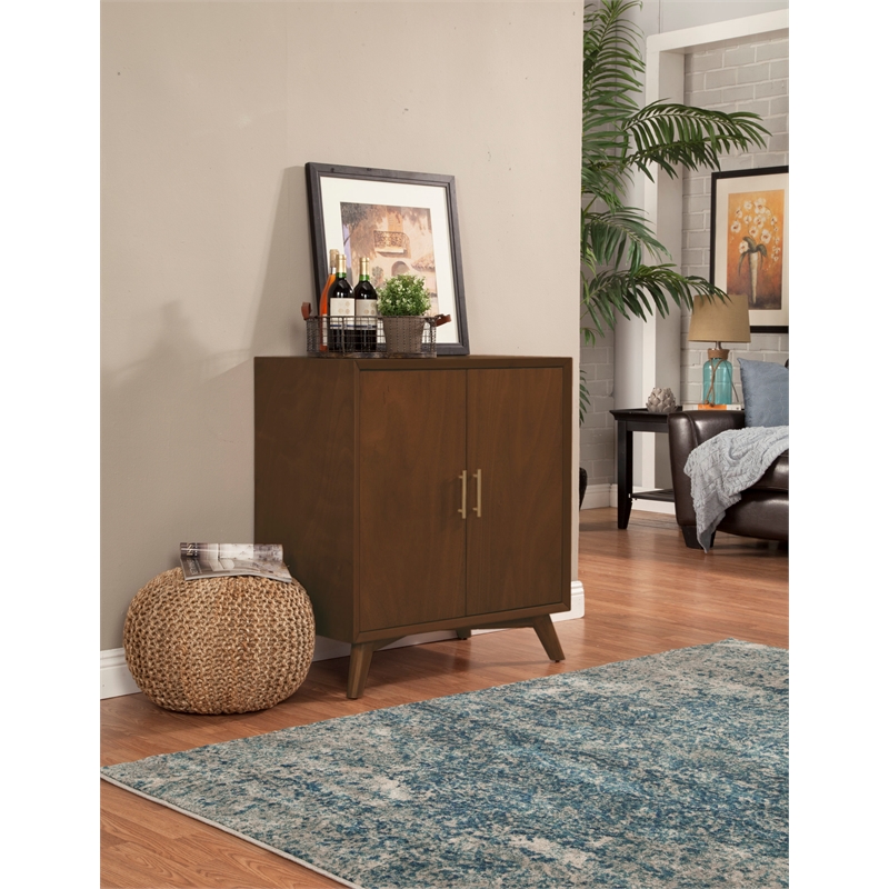 Pemberly Row Small Wood Bar Cabinet for 7 Wine Bottles in Walnut