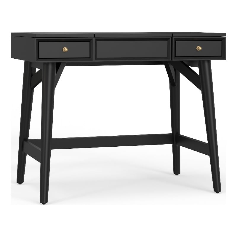 Pemberly Row Wood Bedroom Vanity with Flip Top Mirror in Black