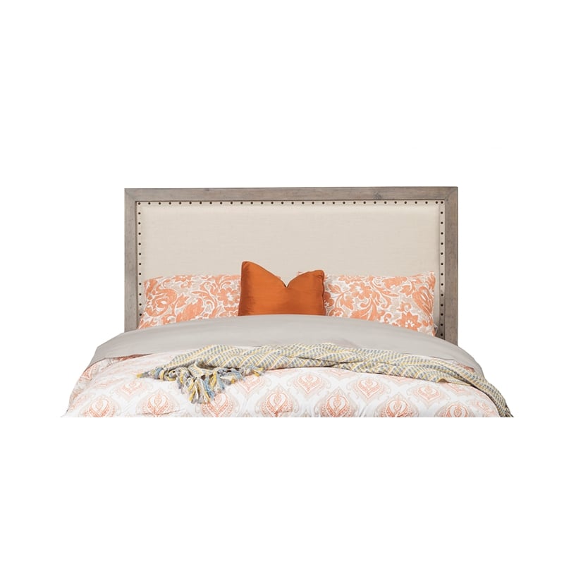 Pemberly Row Standard King Upholstered Wood Headboard in Natural Gray