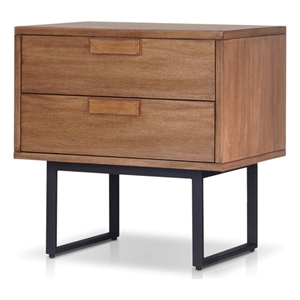 Pemberly Row Mahogany Wood 2 Drawer Nightstand with Metal Legs in Chestnut