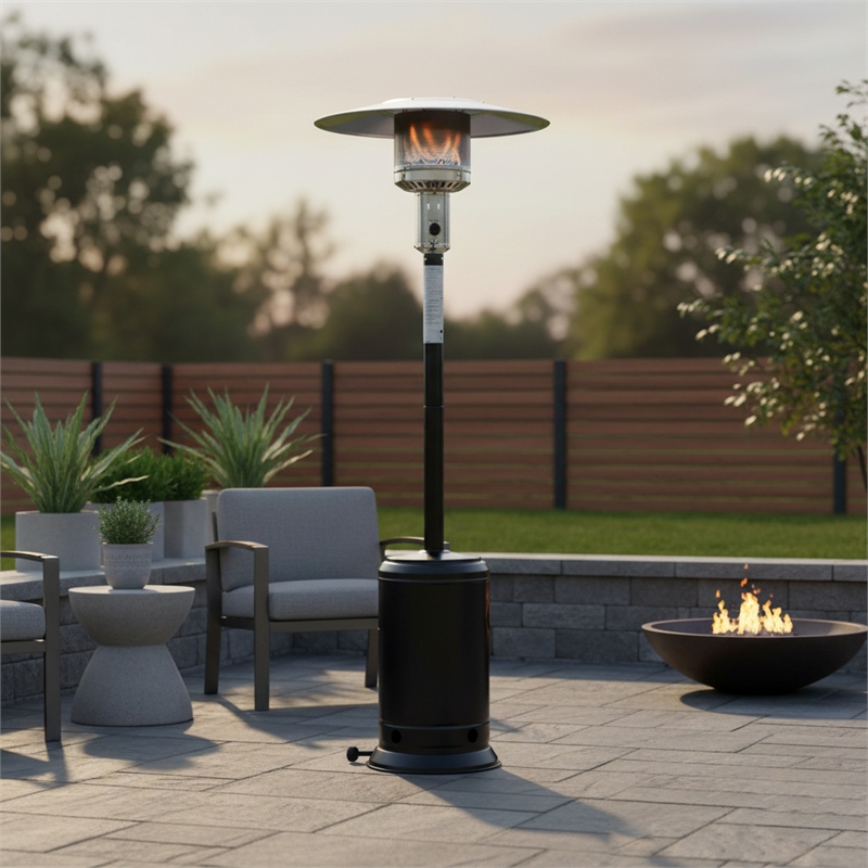 Pemberly Row Standing Propane Patio Heater in Hammered Black