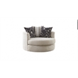 Pemberly Row Upholstered Swivel Accent Chair with Pillows in Beige/Blue