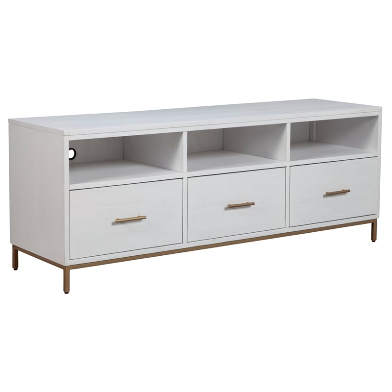 Pemberly Row 64 in. Mahogany Wood TV Console with 3 Drawers in White