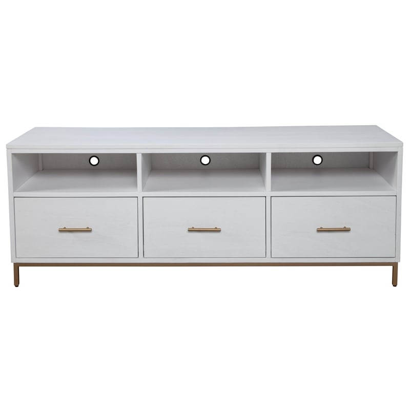 Pemberly Row 64 in. Mahogany Wood TV Console with 3 Drawers in White
