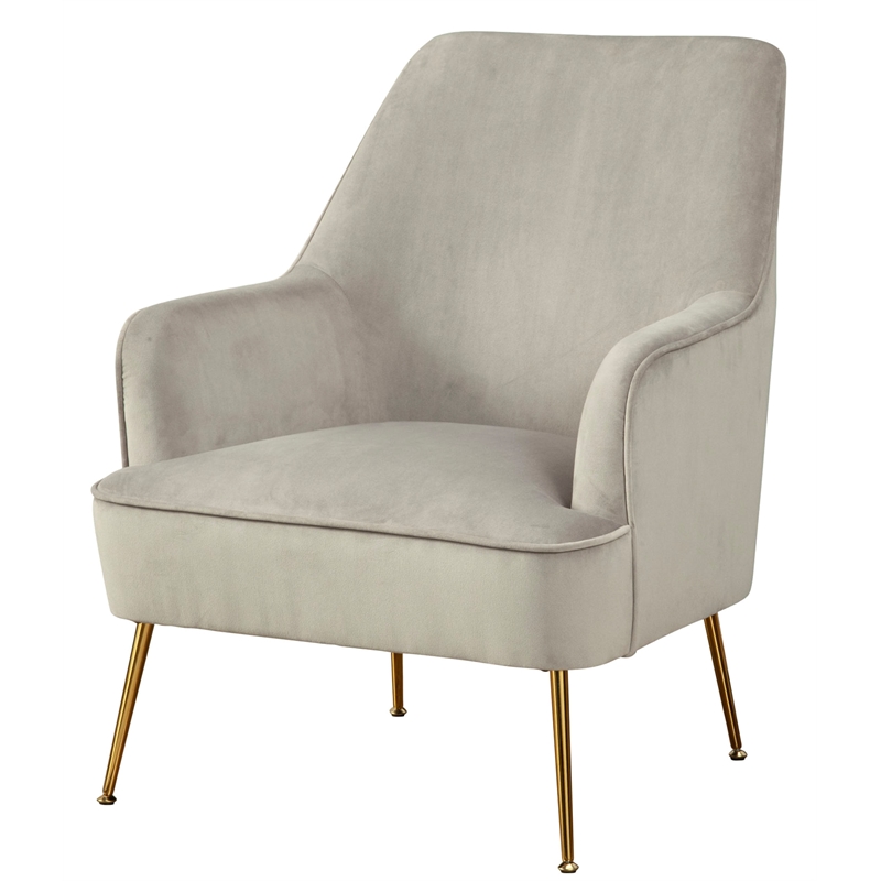 Pemberly Row Velour Upholstered Leisure Accent Chair in Gray