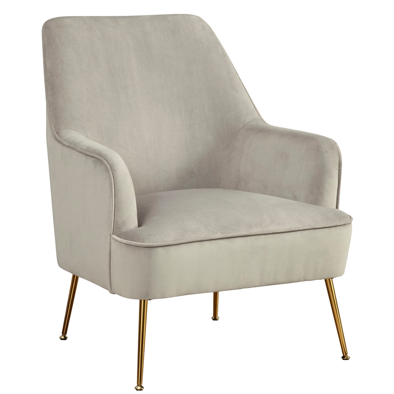 Pemberly Row Velour Upholstered Leisure Accent Chair in Gray