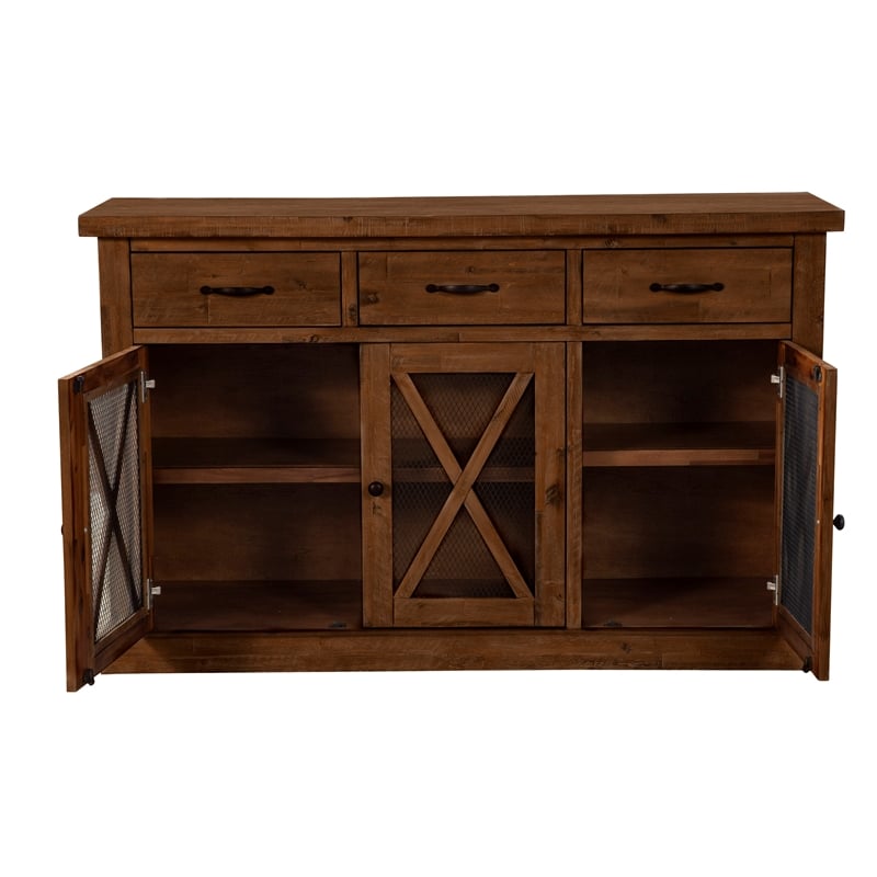 Pemberly Row Acacia Wood Dining Sideboard with Wine Storage in Medium Brown