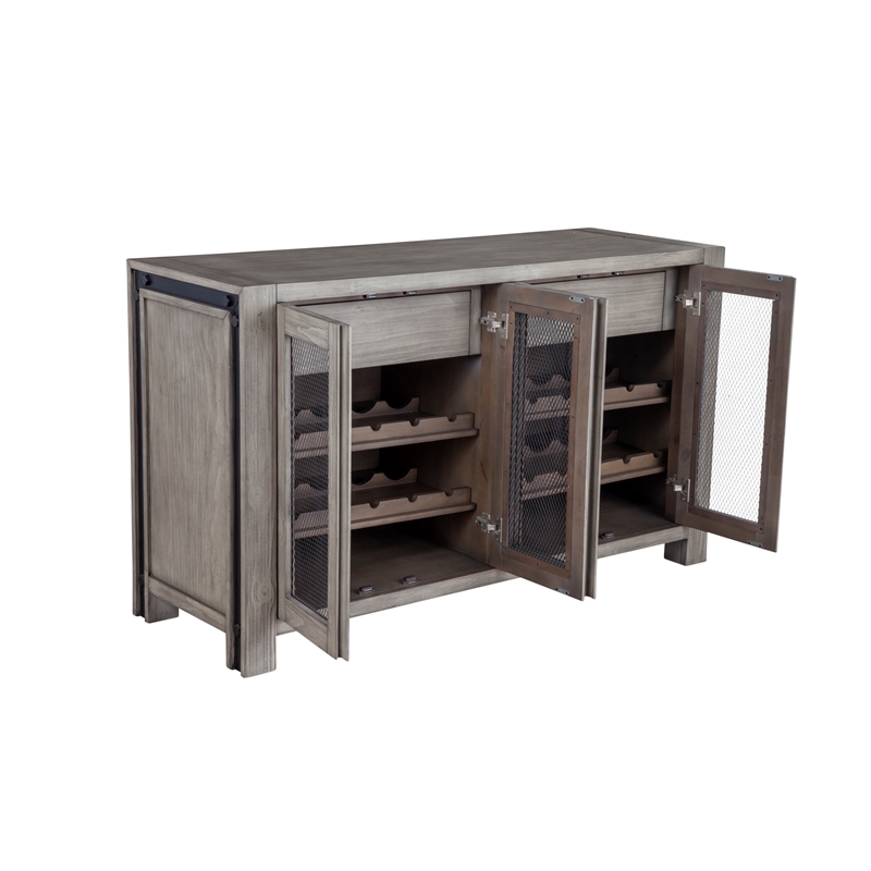 Pemberly Row Solid Pine Sideboard with Wine Storage in Gray and Black