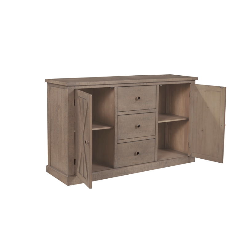 Pemberly Row Pine Wood Sideboard with 3 Drawers in Natural Brown