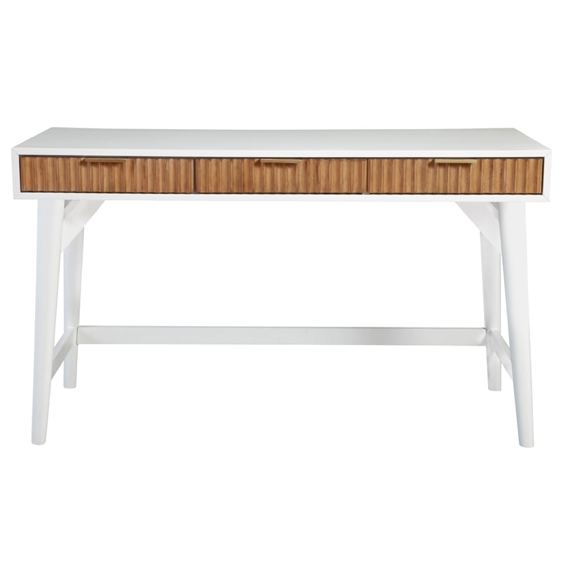 Pemberly Row Mahogany Wood 3 Drawer Large Desk in Warm White