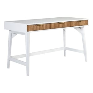 Pemberly Row Mahogany Wood 3 Drawer Large Desk in Warm White