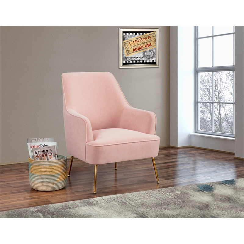 Pemberly Row Velour Upholstered Leisure Accent Chair in Pink